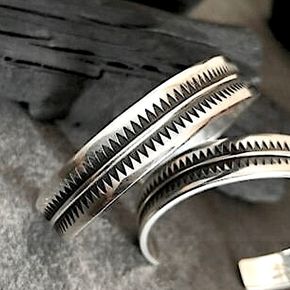 Minimalist Tooth Sterling Silver Cuff Bangle Bracelet - Picture 2 of 6
